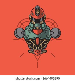 Ilustración vectorial, blindaje de medio cuerpo de soldado Mecha robótica