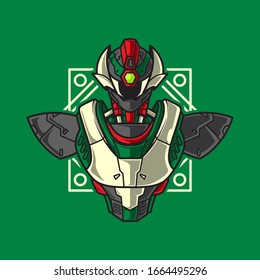 Vektorillustration Illustration, Roboter-Mecha-Soldat-Halbkörperpanzer