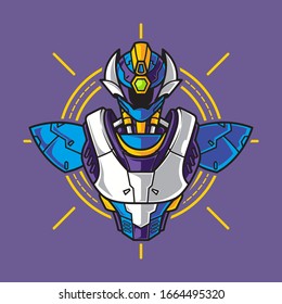 Vector Illustration, Robotic Mecha Soldier Half Body armor