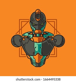 Vector Illustration, Robotic Mecha Soldier Half Body armor