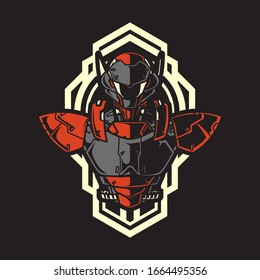 Vector Illustration, Robotic Mecha Soldier Half Body armor