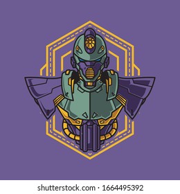 Ilustración vectorial, blindaje de medio cuerpo de soldado Mecha robótica