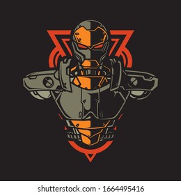 Vector Illustration, Robotic Mecha Soldier Half Body armor