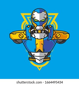 Vector Illustration, Robotic Mecha Soldier Half Body armor