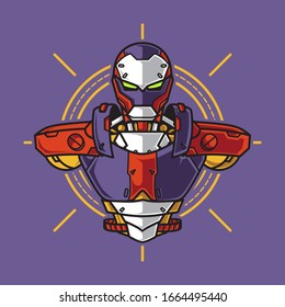 Vektorillustration Illustration, Roboter-Mecha-Soldat-Halbkörperpanzer