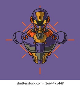 Ilustración vectorial, blindaje de medio cuerpo de soldado Mecha robótica