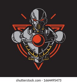 Vector Illustration, Robotic Mecha Soldier Half Body armor