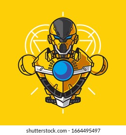 Vector Illustration, Robotic Mecha Soldier Half Body armor