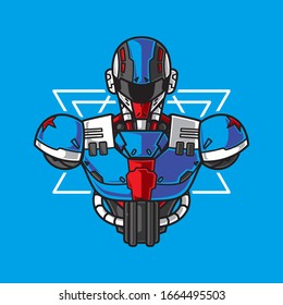 Vector Illustration, Robotic Mecha Soldier Half Body armor