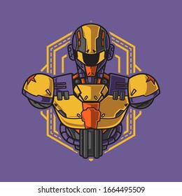 Vector Illustration, Robotic Mecha Soldier Half Body armor
