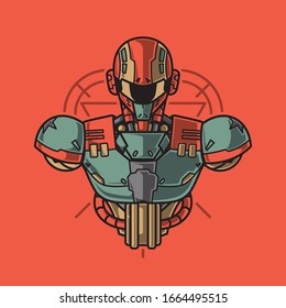 Vector Illustration, Robotic Mecha Soldier Half Body armor