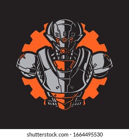 Vektorillustration Illustration, Roboter-Mecha-Soldat-Halbkörperpanzer