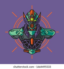Ilustración vectorial, blindaje de medio cuerpo de soldado Mecha robótica