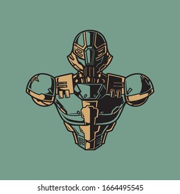 Ilustración vectorial, blindaje de medio cuerpo de soldado Mecha robótica