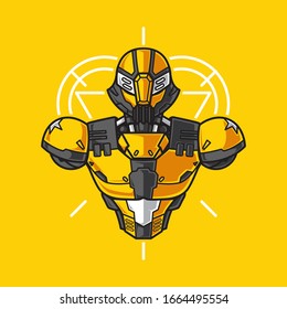 Vector Illustration, Robotic Mecha Soldier Half Body armor