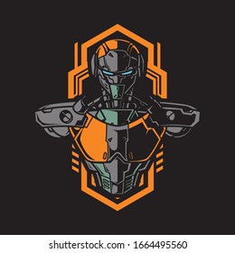 Vector Illustration, Robotic Mecha Soldier Half Body armor