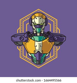 Vector Illustration, Robotic Mecha Soldier Half Body armor