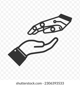 Vector illustration of robots and humans icon in dark color and transparent background(png).