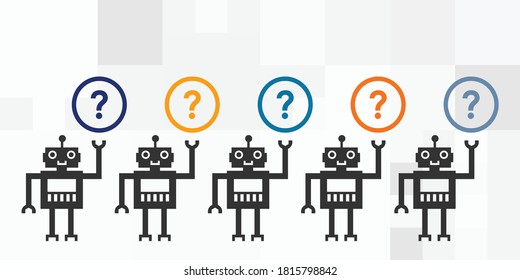 vector illustration of robots with question marks for automated search functions