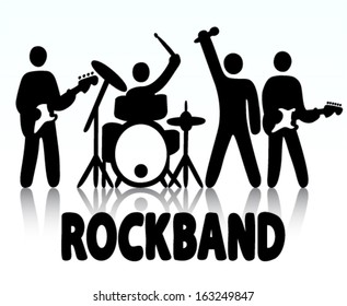 Vector illustration of a rock band, bassist, drummer, vocalist and guitar player icon style