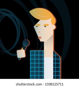 Vector illustration of rock band singer. 