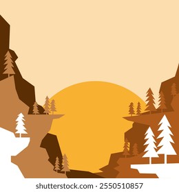 vector illustration of rock cliff view, christmas theme with fir tree elements