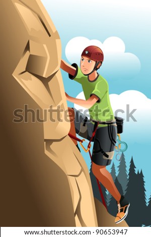 A vector illustration of a rock climber
