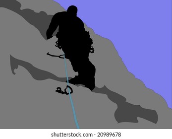 A vector illustration of a rock climber against a blue sky