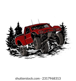 Vector illustration of rock crawling off-road vehicle for logo design tshirt