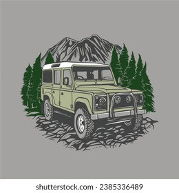 Vector illustration of rock crawling off-road vehicle for logo design tshirt