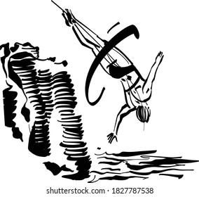 ilustración vectorial del atleta de buceo en roca