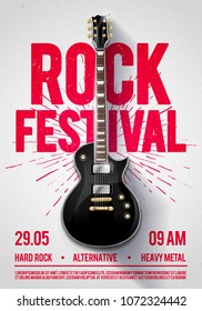 Vektorgrafik-Rock-Konzert-Party-Flyer oder Posterdesign-Vorlage mit Gitarre, Ort für Text und coole Effekte im Hintergrund