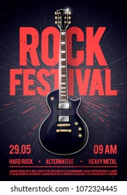 vector illustration rock festival concert party flyer or posterdesign template with guitar, place for text and cool effects in the background