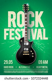 vector illustration rock festival concert party flyer or posterdesign template with guitar, place for text and cool effects in the background