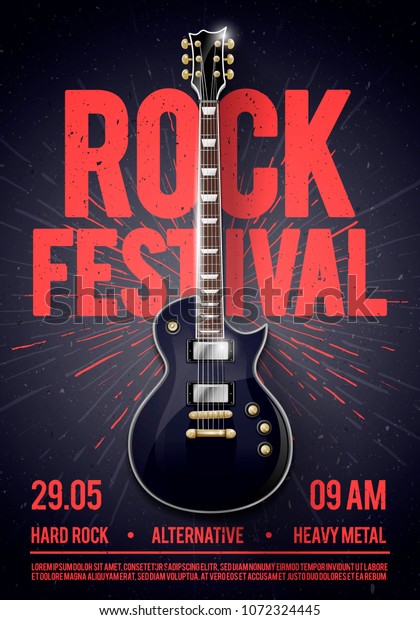 Vektorgrafik Rock Konzert Party Flyer Oder Posterdesign Vorlage Mit Gitarre Ort Stock Vektorgrafik Lizenzfrei