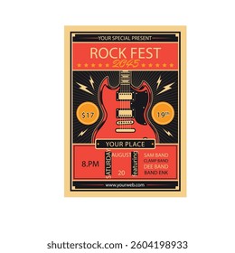 Vector illustration of rock festival flyer poster template design