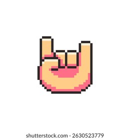 Vector Illustration of Rock Hand Gesture with Pixel Art Design, perfect for game assets themed designs