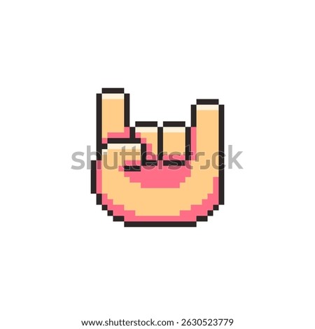 Vector Illustration of Rock Hand Gesture with Pixel Art Design, perfect for game assets themed designs