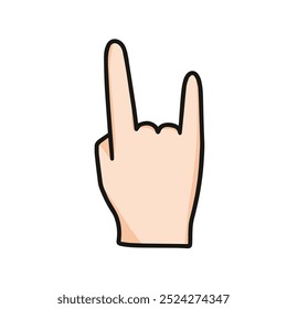 Ilustración vectorial del gesto del metal de roca, aislado en el fondo blanco
