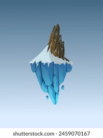 Vector illustration of rock mountain on top of snowy floating island