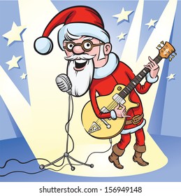 Vector illustration of rock n roll Santa singing. Easy-edit layered vector EPS10 file scalable to any size without quality loss. High resolution raster JPG file is included.