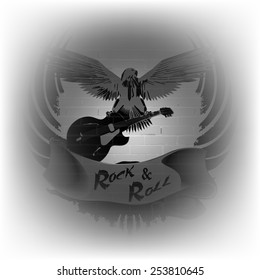 vector illustration rock n roll with an eagle on a background of a brick wall