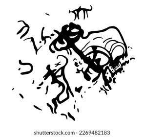 Vector illustration of rock paintings depicting wild plants. Prehistoric rock petroglyphs discovered in Armenia
