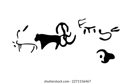 Vector illustration of rock paintings depicting domestic animals in a pasture. Prehistoric rock petroglyphs discovered in Armenia