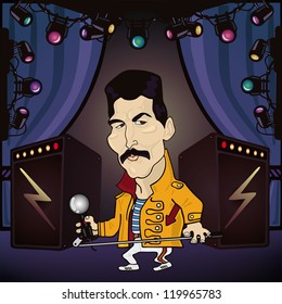 Vector illustration of rock star performing on stage