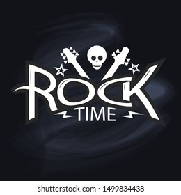 Vector Illustration of rock time with guitars. Hand drawn on black background.