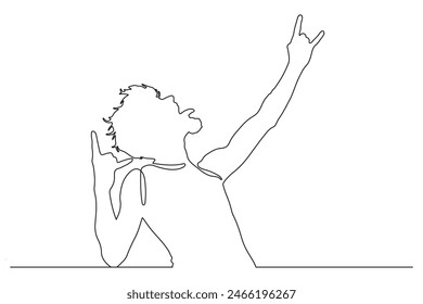 vector illustration of a rocker, rock star in continuous line style, white background.