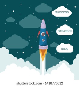 vector illustration with a rocket about business with the inscription