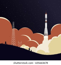 Vector illustration with rocket blasting off