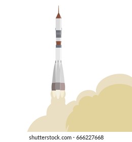 Vector illustration with rocket blasting off